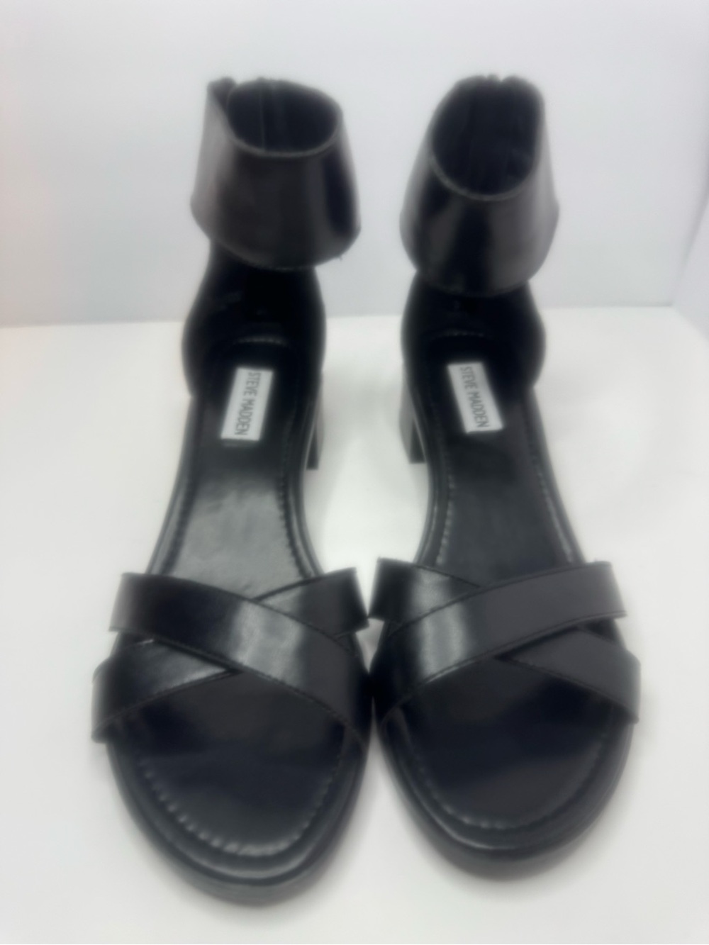 Steve Madden Black Leather Ankle-Strap Sandals Size 9.5M